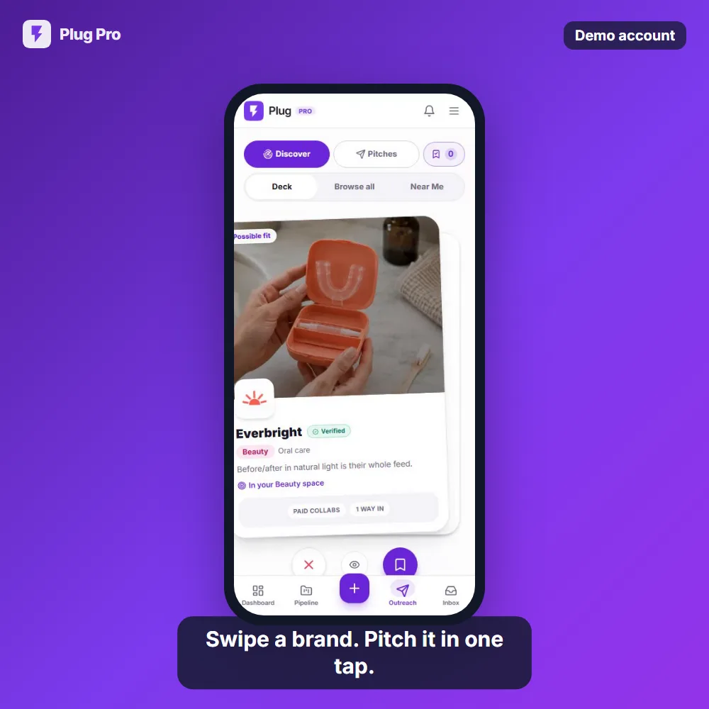 Swiping the deck on a phone, tapping a brand open, and pitching it.